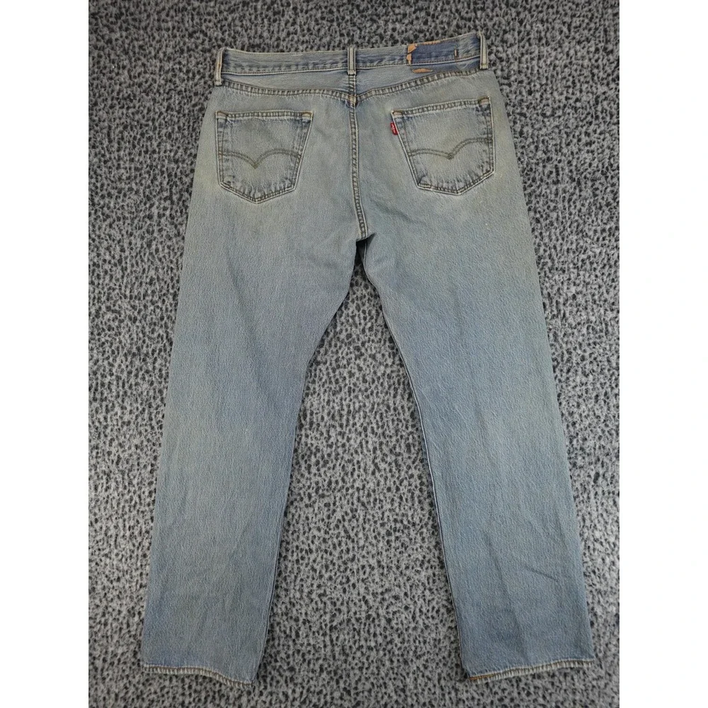 Levi's 501 Original Fit Mens W36 L33 Light Blue Distressed‎ Button Fly Jeans